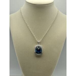 Handmade Brass Pendant With Handmade Faceted Deep Blue Glass Setting And CZ